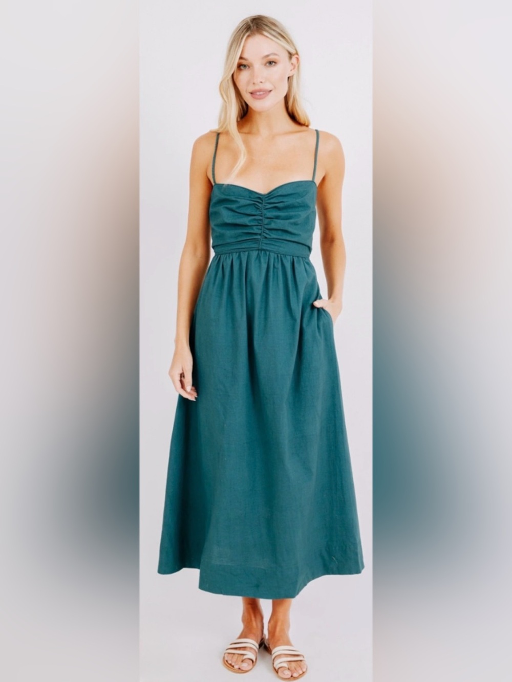 Mirth Teal Maxi Dress with Ruched Bodice Sleeveless